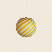 Candy Murano glass sphere pendant lamp white and yellow swirl D20