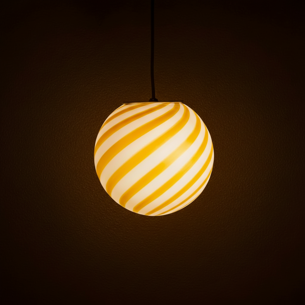 Candy Murano glass sphere pendant lamp white and yellow swirl D20