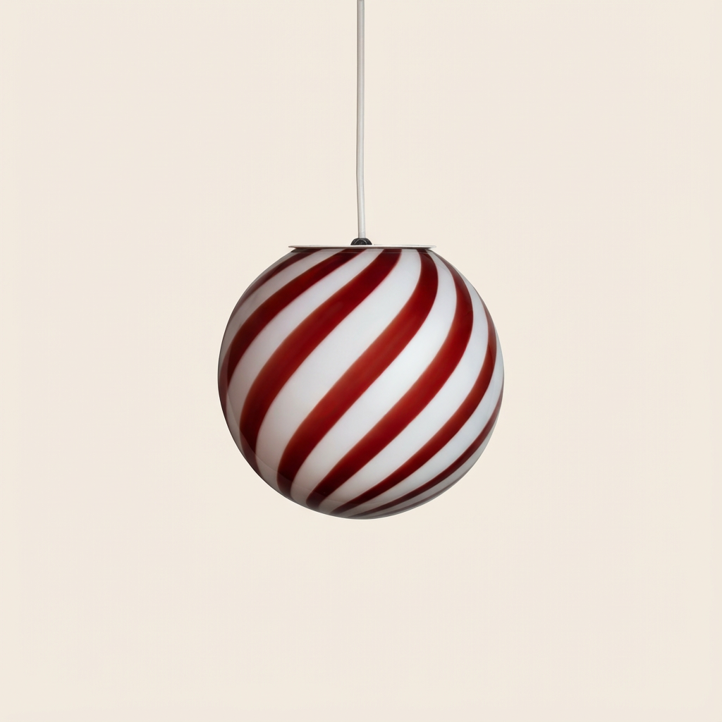 Candy Murano glass sphere pendant lamp wild cherry red swirl D20