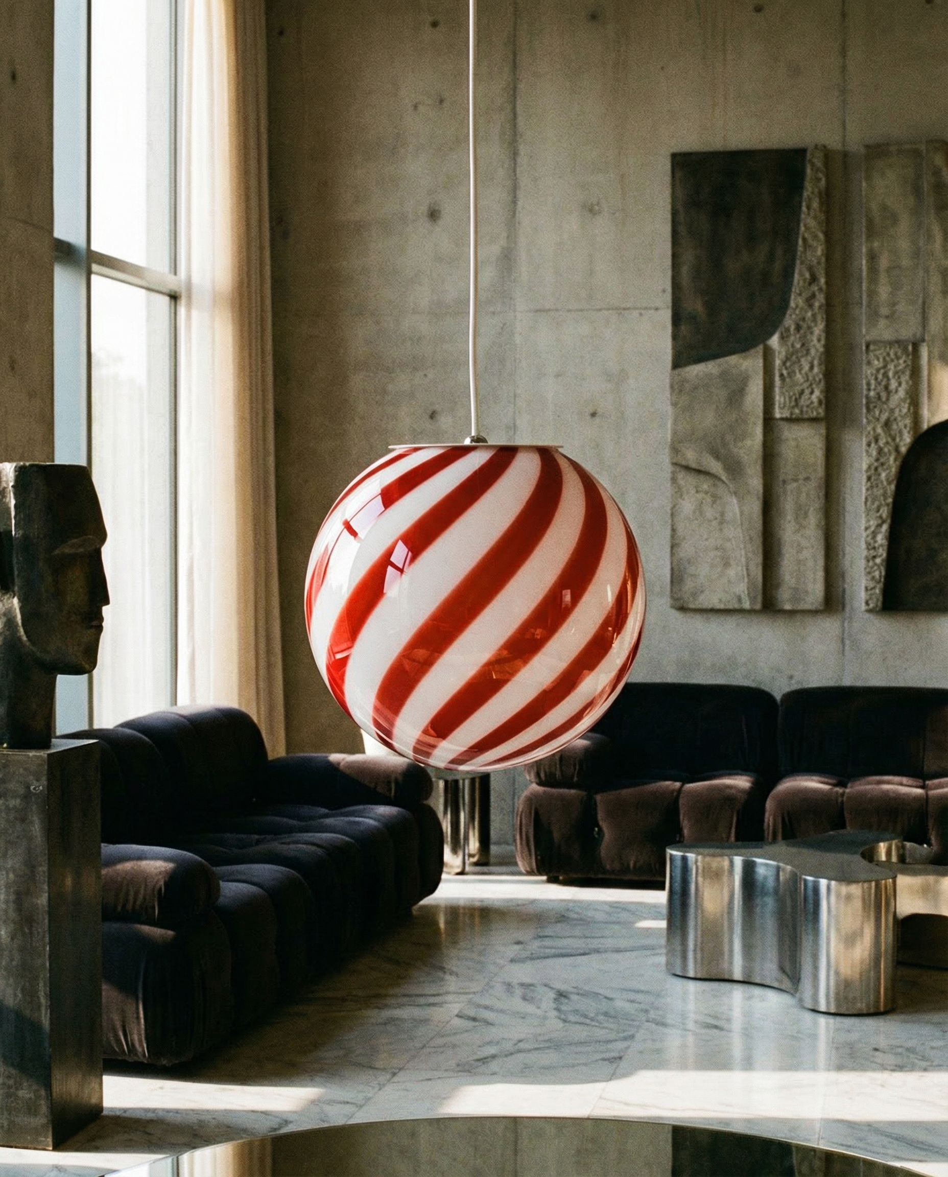 Candy Murano glass sphere pendant lamp wild cherry red swirl D20