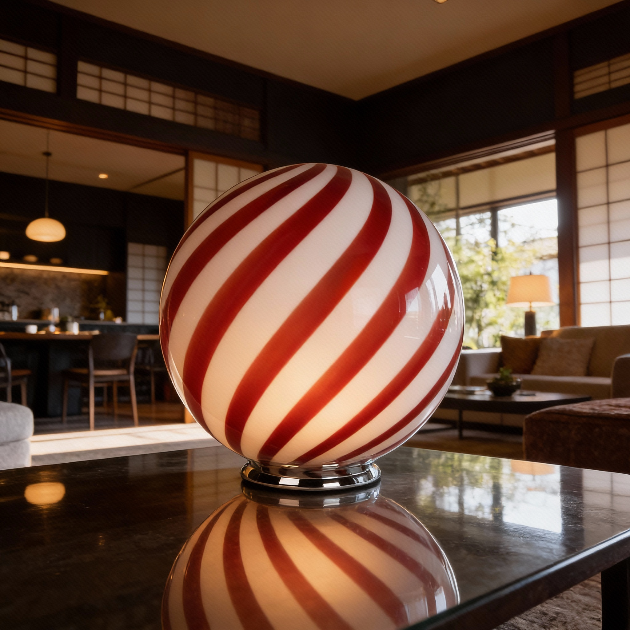 Candy Murano glass sphere table lamp wild cherry red swirl D40