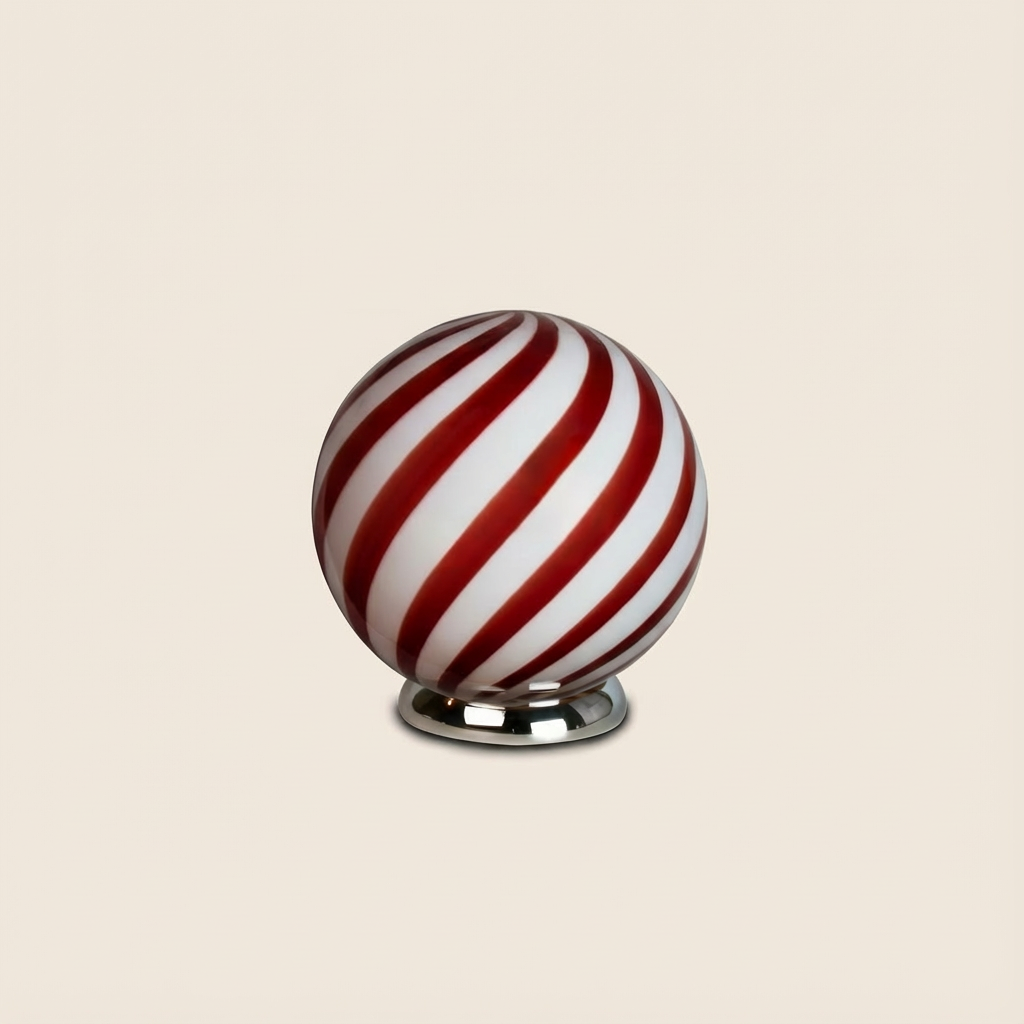 Lampada da tavolo Candy a sfera in vetro di Murano, spirale rosso ciliegia D20