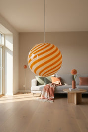 Candy Murano glass sphere pendant lamp white and yellow swirl D30