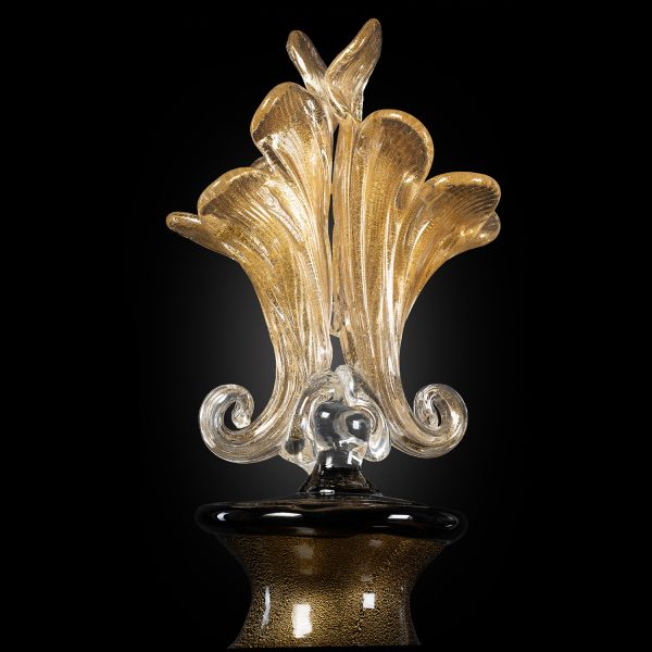 1295-Murano-Art-Glass-black-gold-Contemporary-Cornucopia-classic-Black-Gold