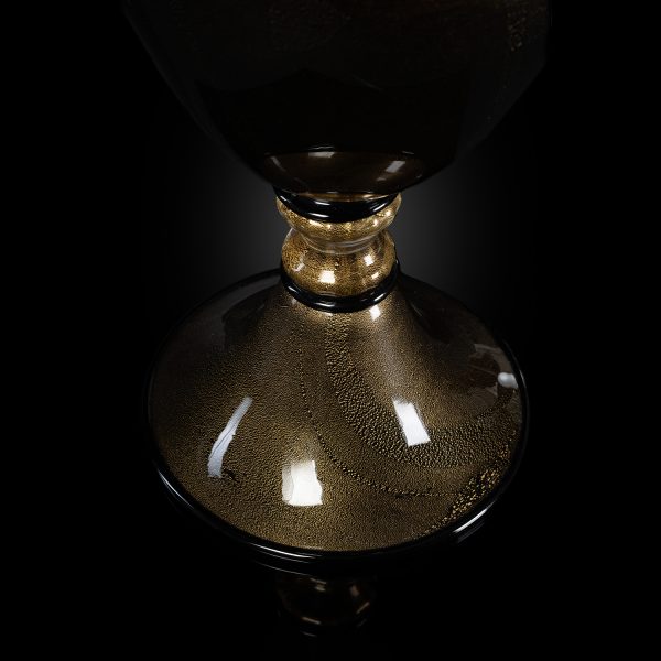 1295-Murano-Art-Glass-black-gold-Contemporary-Cornucopia-classic-Black-Gold