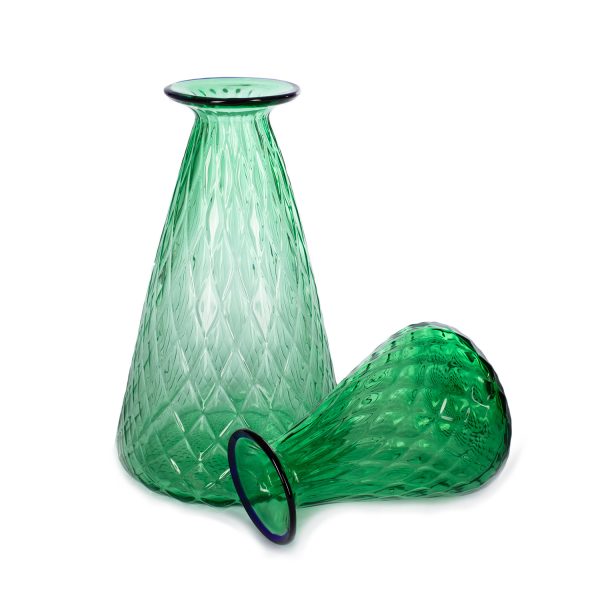 1295-Murano-glass-Art-vase-bottle-decanter-emerald-green-big-size-