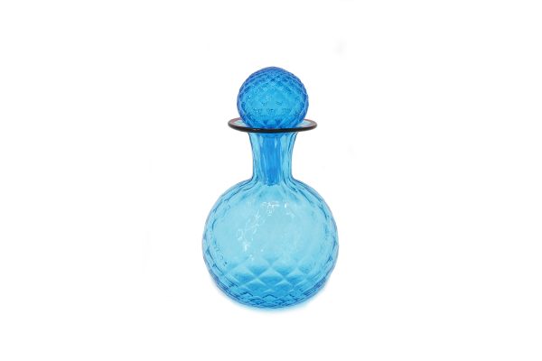 1295 murano art glass Balloton Decanter Bottle, turquoise, with stopper