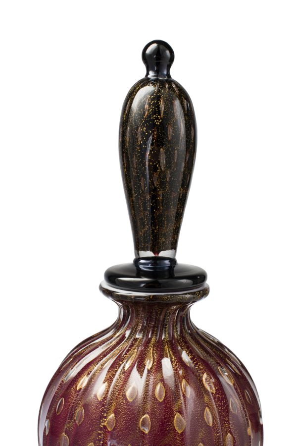 vaso artistico in vetro soffiato di murano nero e rubino foglia oro