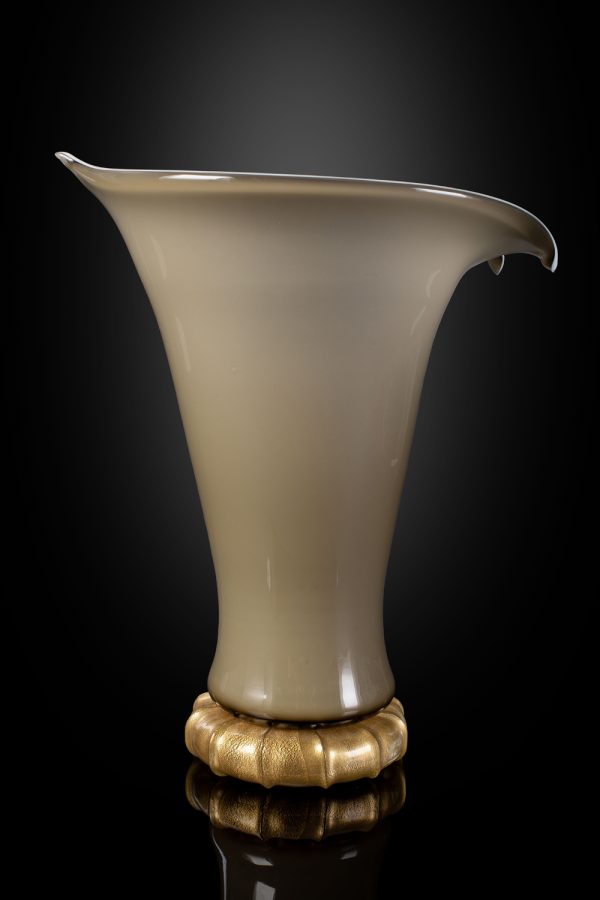 vaso coppa artistica in vetro soffiato di murano foglia oro