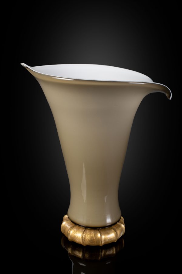 vaso coppa artistica in vetro soffiato di murano foglia oro