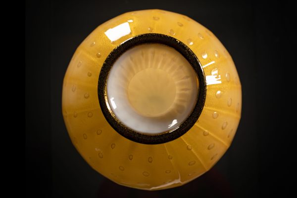 vaso artistico in vetro soffiato di murano oro e ambra  foglia oro