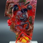 murano glass sculpture, cubism design, red yellow green, multicolour