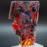 murano glass sculpture, cubism design, red yellow green, multicolour