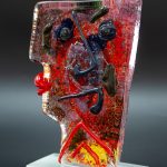 murano glass sculpture, cubism design, red yellow green, multicolour