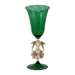 1295 Murano hand made glass goblet, smeraldo flowers