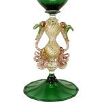 1295 Murano hand made glass goblet, smeraldo flowers