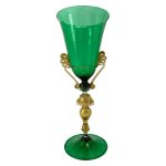 bicchiere veneziano tipetto verde smeraldo oro maniglie