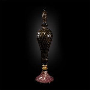 vaso artistico in vetro soffiato di murano nero e rubino foglia oro