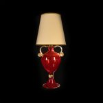 lampada da tavolo e vaso artistico in vetro soffiato di murano rosso rubino foglia oro