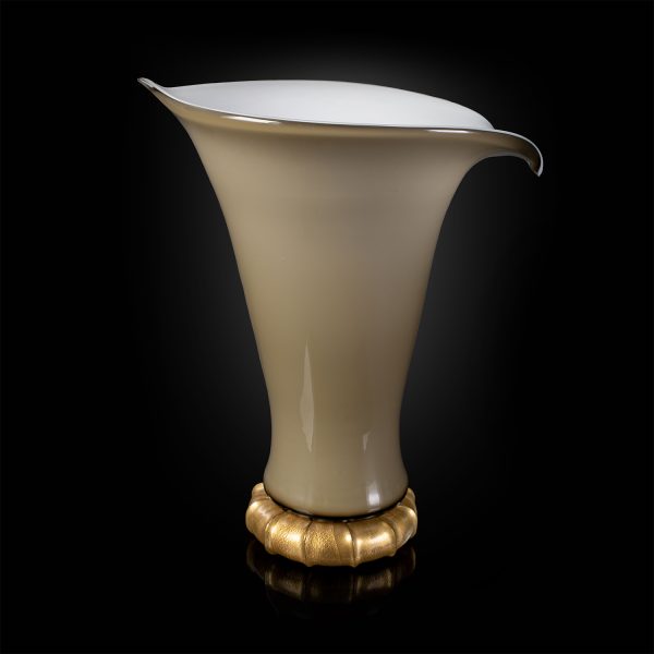 vaso coppa artistica in vetro soffiato di murano foglia oro